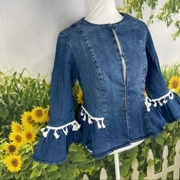 LIVE A LITTLE New Indigo Ruffle-Hem Denim Jacket M - Picture 7 of 12